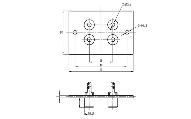Conector RCA - 4 polos - rectangular - dorado
