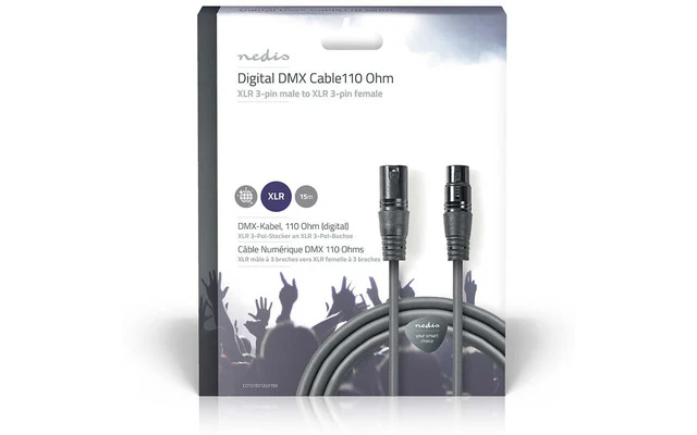 Cable Adaptador DMX - XLR 3 pines macho - XLR 3 pines hembra - 15.0 m 