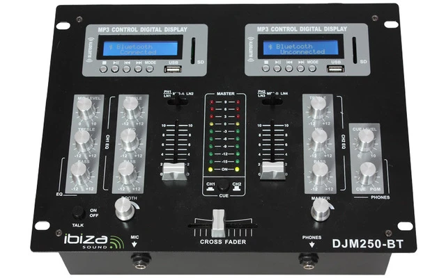 Mesa de mezclas 2 canales con USB - SD & Bluetooth