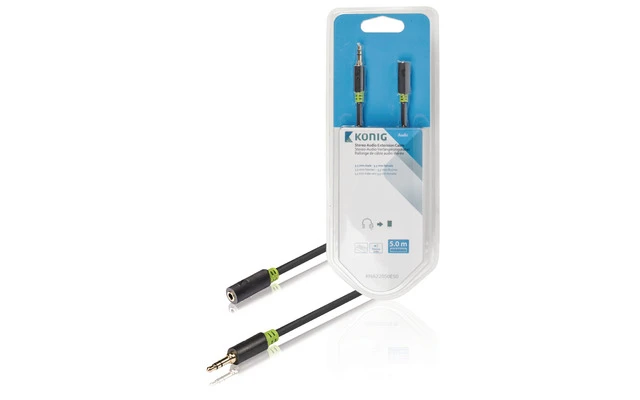 Cable alargador de audio estéreo de 3,5 mm macho a hembra de 5,00 m en gris