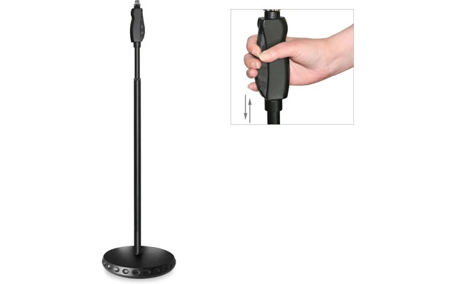 Guil PM-40 - Pie de micro con base redonda metálica Bloqueo mediante gatillo (una sola mano)