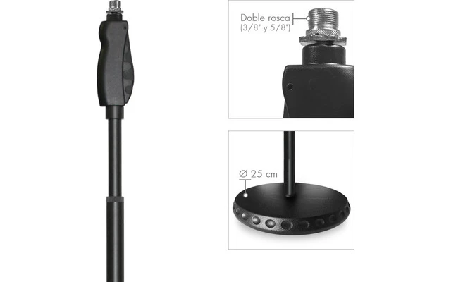 Guil PM-40 - Pie de micro con base redonda metálica Bloqueo mediante gatillo (una sola mano)
