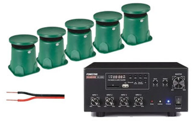 Sonorización Terrazas Jardin - 5 x Altavoces + Amplificador + 100 metros de cable