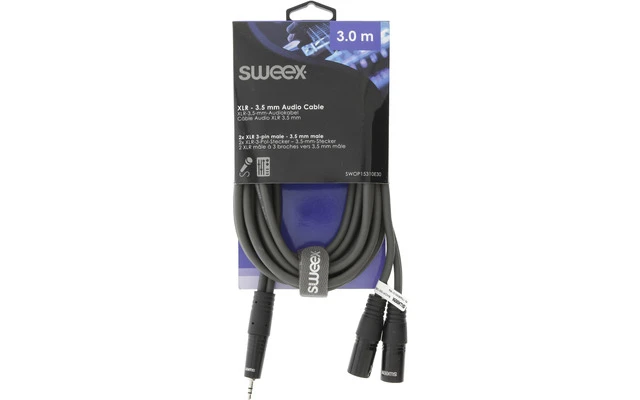 2x Cable XLR Estéreo Macho de 3 Pines - Macho de 3,5 mm y 3,0 m Gris Oscuro - Sweex SWOP15310E30