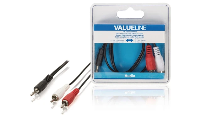 Cable adaptador de audio jack estéreo de 3.5 mm macho - 2 RCA macho de 0.50 m en color negro - V