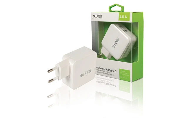 Cargador de Pared con 2 Salidas USB/USB-C de 4,8 A en Color Blanco - Sweex CH-015WH
