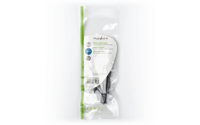 Cable de Audio Estéreo - Macho de 3,5 mm - Hembra de 6,35 mm - 0,2 m - Negro