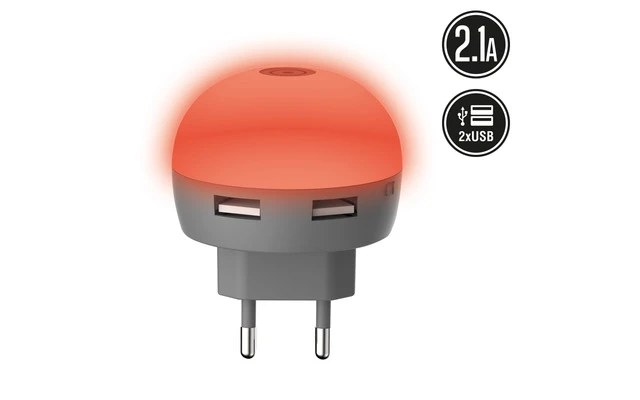 Transformador USB DIODE DualLED Rojo 2.1A muvit life