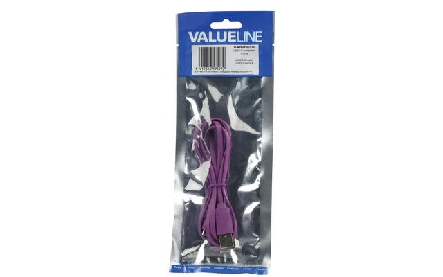 Cable adaptador USB 2.0 A Macho - Micro B Macho 1.00m color morado