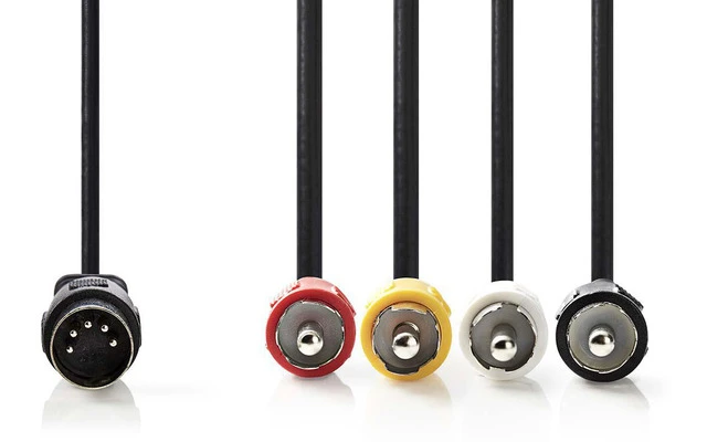 Cable de audio DIN - DIN de 5 Pines Macho - 4x RCA Macho - 1,0 m - Negro - Nedis CAGP20400BK10