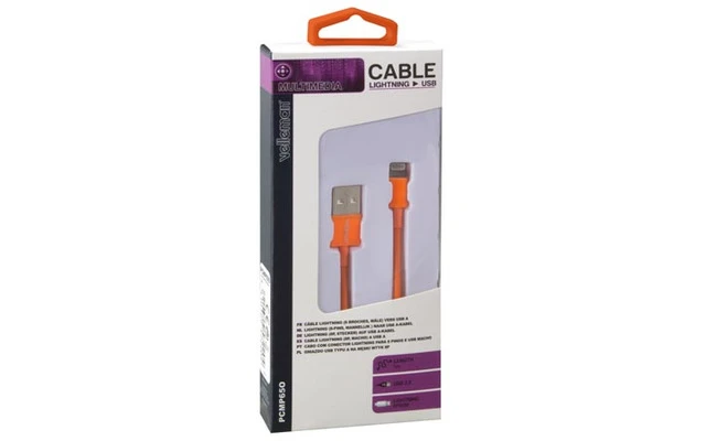 CABLE LIGHTNING (8 CLAVIJAS, MACHO) A USB A -  COLOR NARANJA - 1m