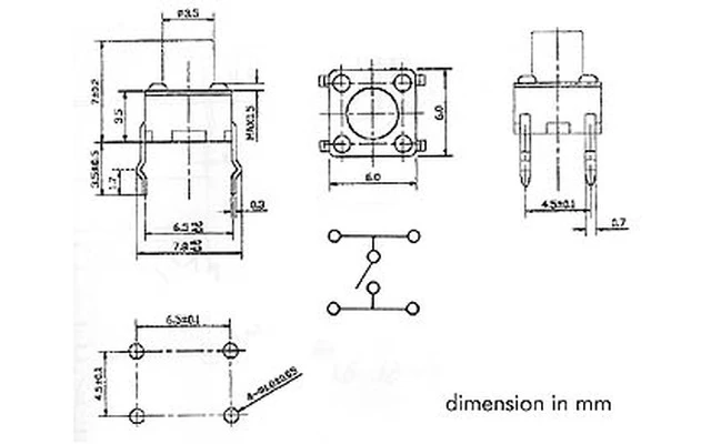 Pulsador de contacto 6 x 6mm , altura : 7mm