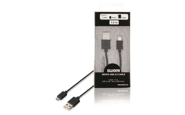 Cable Micro USB 2.0 USB A macho - Micro USB B macho de 1,00 m en color negro - Sweex SMCA0202-00