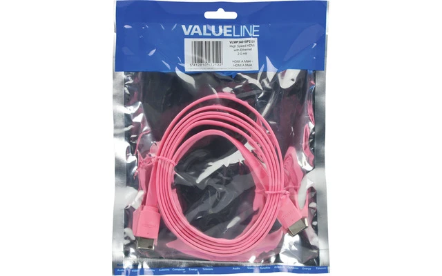 Cable plano HDMI de alta velocidad con Ethernet 2.00 m - Rosa
