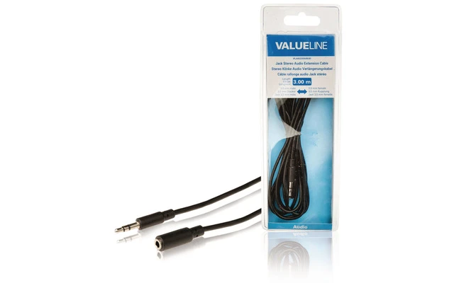 Cable de extensión de audio jack estéreo de 3.5 mm macho - 3.5 mm hembra de 3.00 m color negro