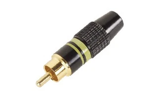 Conector RCA macho - punta dorada - caja negra - aro amarillo