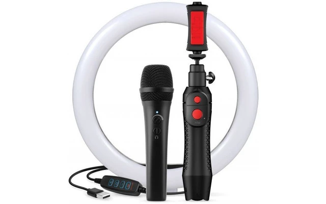 IK Multimedia iRig MIC HD2 , iKlip Grip Pro y aro de luz LED 10