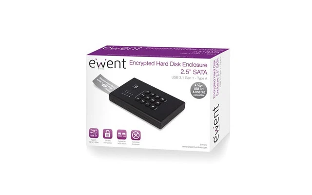 EWENT - CARCASA PARA UNIDADES HDD/SSD DE 2,5 PULGADAS CON BLOQUEO DE TECLADO CIFRADO USB 3.1 GEN