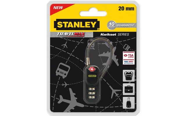 STANLEY - CANDADO DE EQUIPAJE - ZINC - 20 mm - 3 DÍGITOS - CON CABLE - COLOR NEGRO