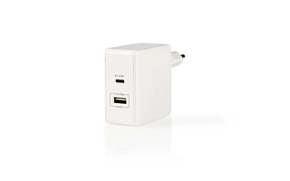 Cargador de Pared - 3,0 A - USB/USB-C - Power Delivery 45 W - Blanco - Nedis WCPD45W100WT