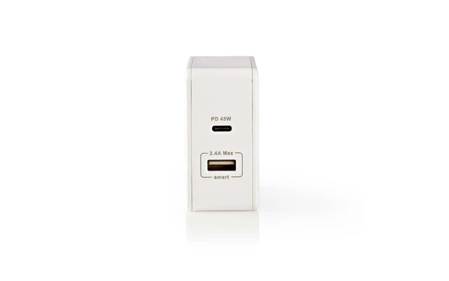 Cargador de Pared - 3,0 A - USB/USB-C - Power Delivery 45 W - Blanco - Nedis WCPD45W100WT