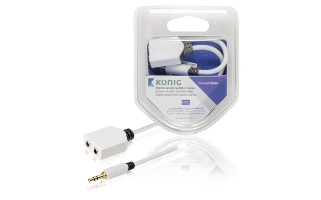 Cable divisor de audio estéreo de 3,5 mm macho - 2x hembra de 0,20 m en blanco