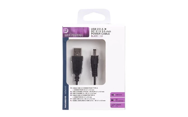 CABLE USB 2.0 - CONECTOR MACHO TIPO A A CONECTOR DC MACHO - 2.1 x 5.5 mm  - COLOR NEGRO - 1 m