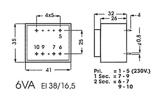 TRANSFORMADOR ENCAPSULADO 6VA 2 x 9V / 2 x 0.333A