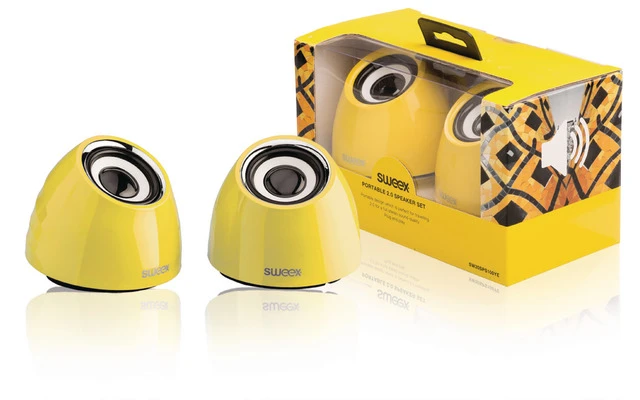 Juego de 2 altavoces USB 2.0 portátiles con potencia de 3 W en color amarillo