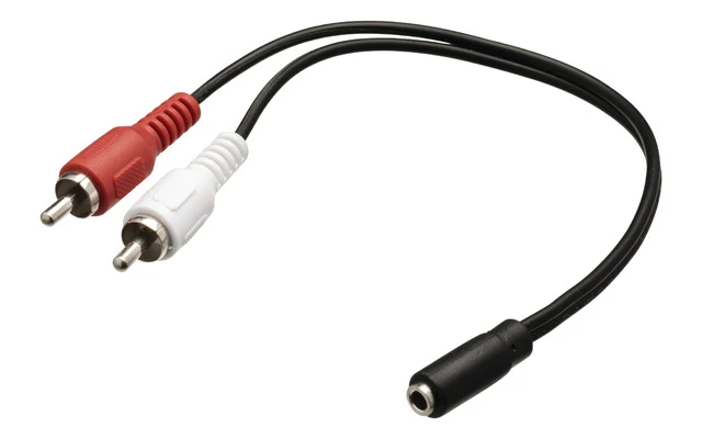 Cable adaptador de audio jack estéreo 2 RCA macho - 3.5 mm hembra de 0.20 m en color negro