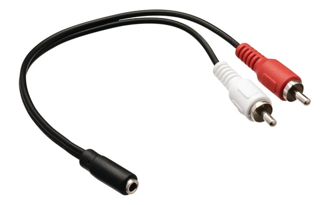 Cable adaptador de audio jack estéreo 2 RCA macho - 3.5 mm hembra de 0.20 m en color negro