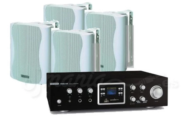 Sonorización Negocios 18-01 WH - 2 Parejas altavoces + Amplificación USB / SD / Bluetooth