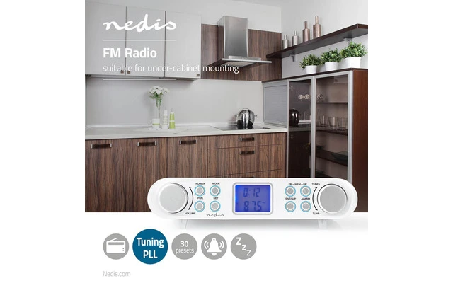 Radio FM - Radio para Mueble - 30 Emisoras Presintonizadas - Pantalla con Atenuación de Luz Auto