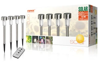 Set de 4 luces LED solares IP44 con pincho y con mando a distancia Ranex
