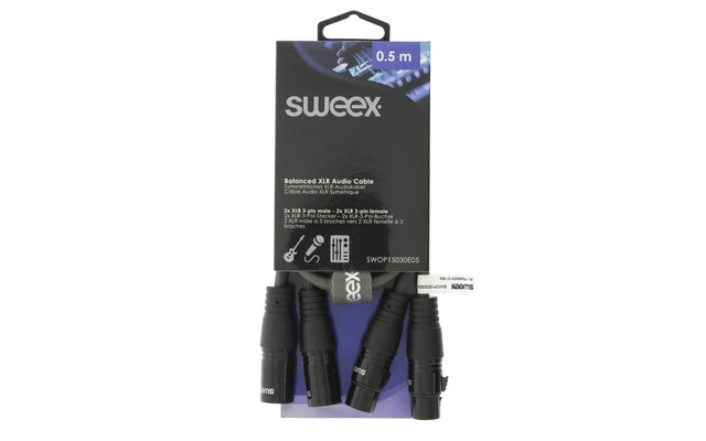 2x Cable XLR Estéreo Macho de 3 Pines - 2x XLR Hembra de 3 Pines de 0,50 m Gris Oscuro - Sweex S
