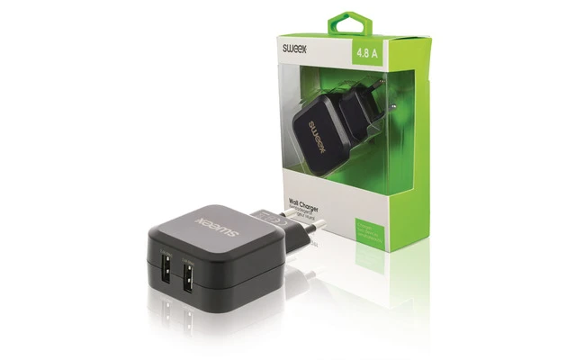 Cargador de Pared con 2 Puertos USB en Color Negro - Sweex CH-006BL