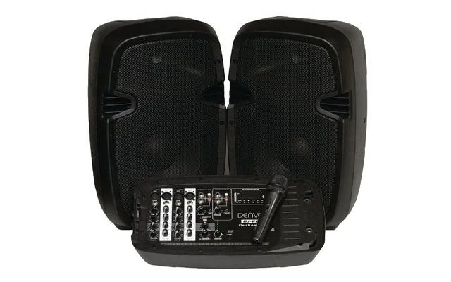 2 altavoces de 10'' con amplificador/mezclador extraible con muchas entradas