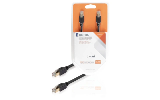 Cable de red FTP CAT6 de RJ45 macho a macho de 10,0 m en gris - König KNC85210E100