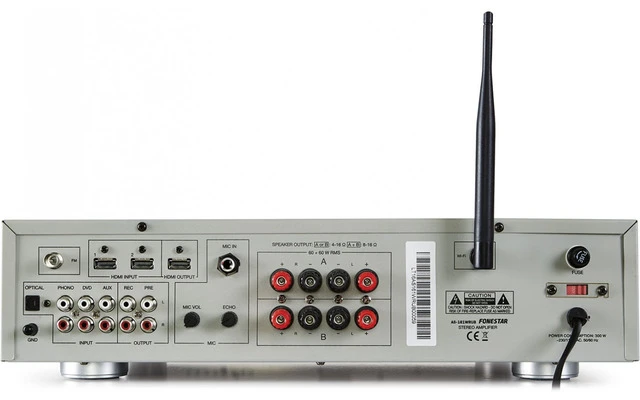 Fonestar AS-161WRUB- Amplificador Estéreo Wifi con HDMI,OPTICA, USB y MP3