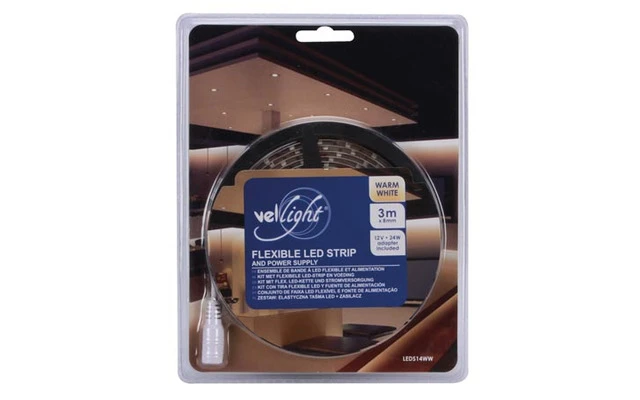 Juego con cinta de LEDs flexible y adaptadores de red - color blanco cálido - 180 LEDs - 3 m