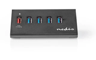 Concentrador USB - 5 Puertos - Alimentación USB 3.0 - Puerto de Carga QC3.0 - 5 Gbps - Aluminio 