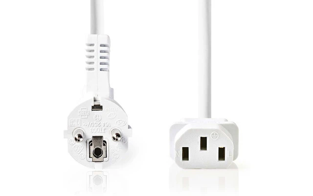 Cable de alimentación - Schuko Macho en Ángulo - IEC-320-C13 - 2,0 m - Blanco - Nedis CEGP10000W