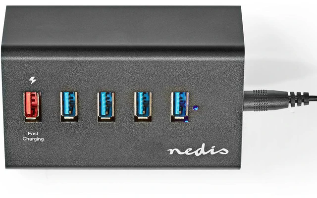 Concentrador USB - 5 Puertos - Alimentación USB 3.0 - Puerto de Carga QC3.0 - 5 Gbps - Aluminio 
