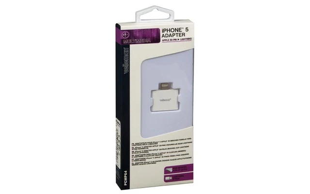 ADAPTADOR PARA iPHONE 5 - APPLE 30 CLAVIJAS (HEMBRA) A LIGHTNING, 8 CLAVIJAS (MACHO) - COLOR BLA