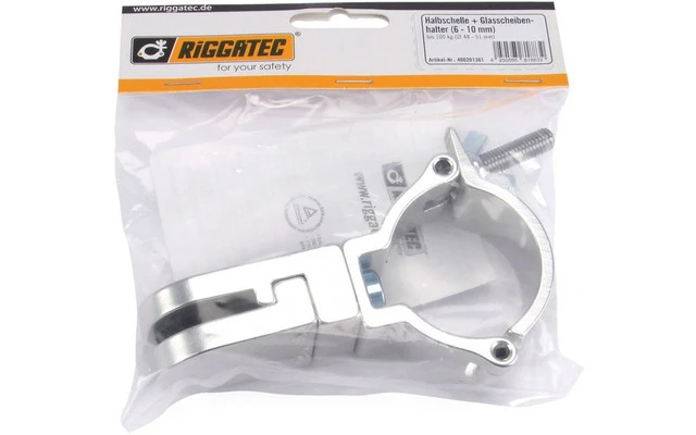 RIGGATEC 400201301 Semiabrazadera (48-51 mm) con soporte para vidrio (6-10 mm) hasta 20 kg