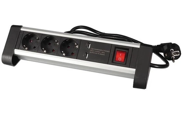 Base múltiple de sobremesa con alimentación USB - 3 tomas - 2 puertos - 2A - toma tierra lateral