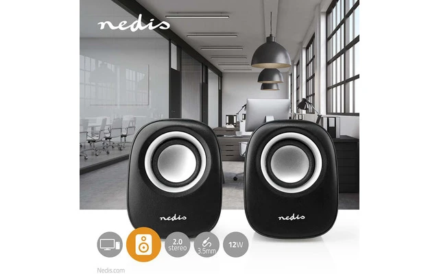 Altavoz de PC - 2.0 - 12 W - Interruptores: 1x 3.5 mm - Alimentado por USB - Control de Volumen