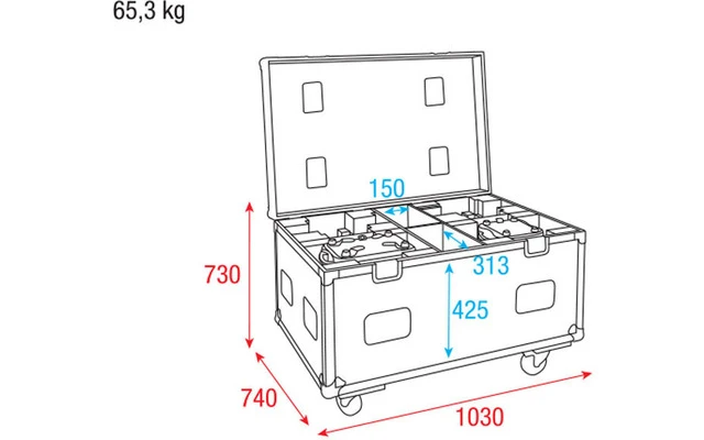 FlightCase para 4x Phantom 100 Spot o 180 Wash