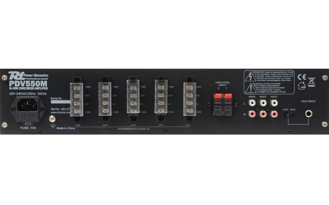 Power Dynamics PDV550M Amplificador Matrix linea de 100V 5x50W 5 Zonas