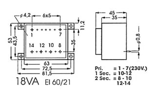 Imagenes de TRANSFORMADOR ENCAPSULADO 18VA 2 x 12V / 2 x 0.833A
